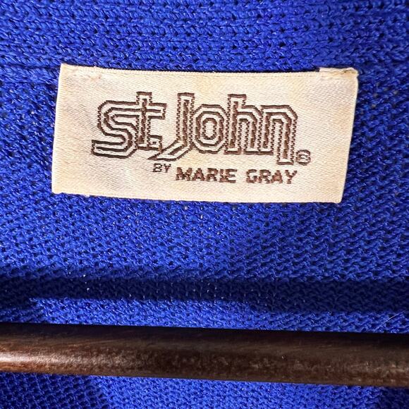 Vintage St. John Marie Gray Santana Knit Midi Dress Blue Belted 8 - Picture 12 of 14